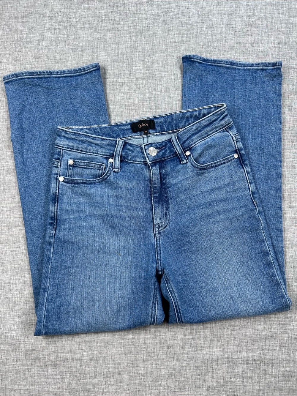 Quince Bella Stretch Straight Jeans Women 26 Seaside Blue High Rise Cropped